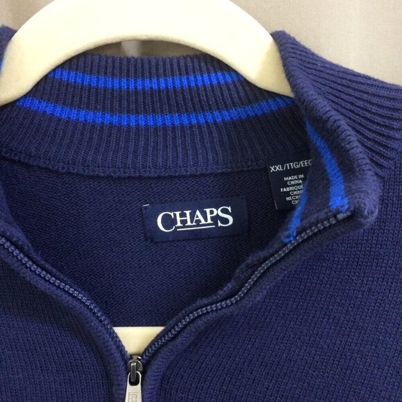 Chaps Mens Sweater Collared Quarter Zip Navy Blue Cotton Blend Size XXL - Picture 3 of 3